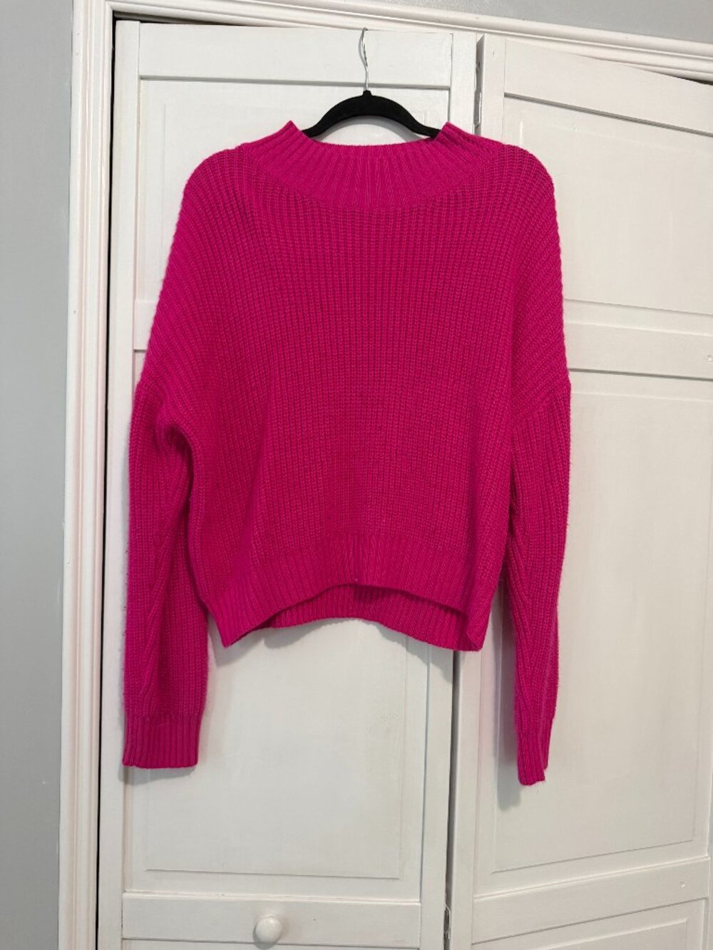 Hot Pink Fuchsia Chunky Knit Oversized Crewneck Sweater - Picture 2 of 3